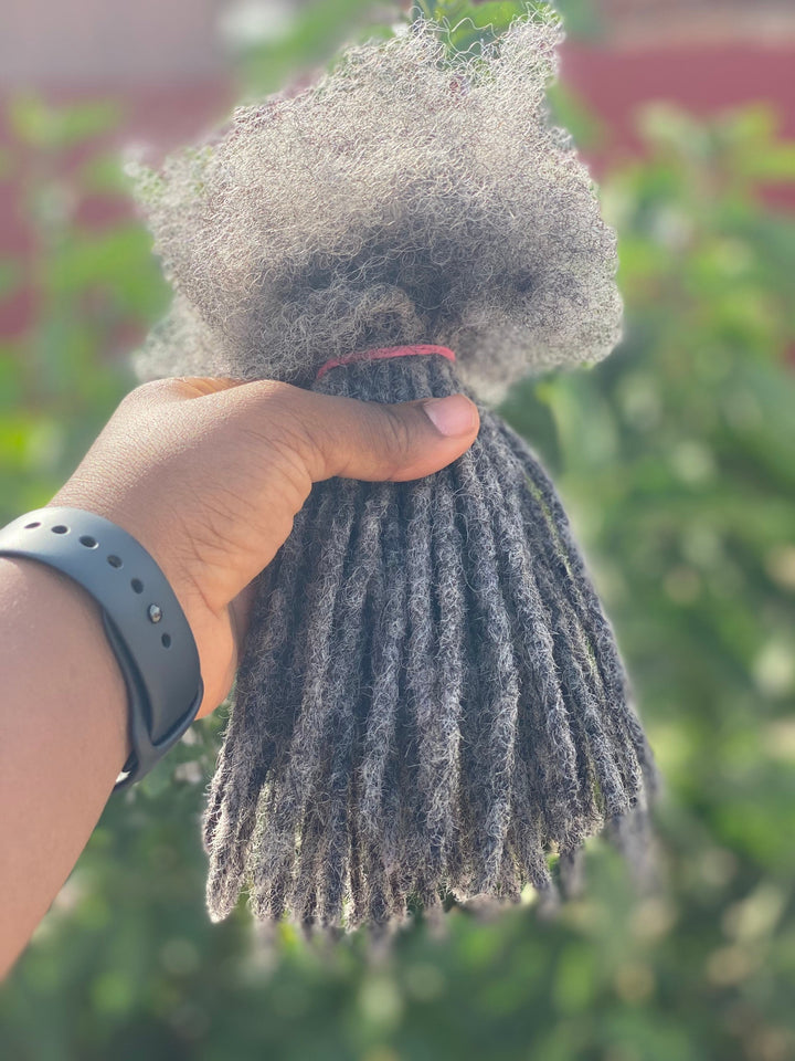 100% Human Hair Salt and Pepper Dreadlocks. Afro Kinky Human Hair Dreadlock Extensions. 10 locs Per Bundle