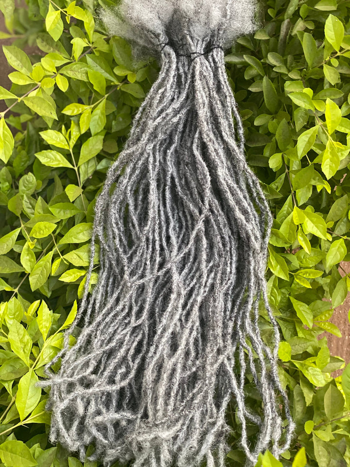 Salt and Pepper Textured Intalocs. (Sika Locs) 0.3-0.35cm 10 locs per bundle. 100% human hair. Interlocked Locs