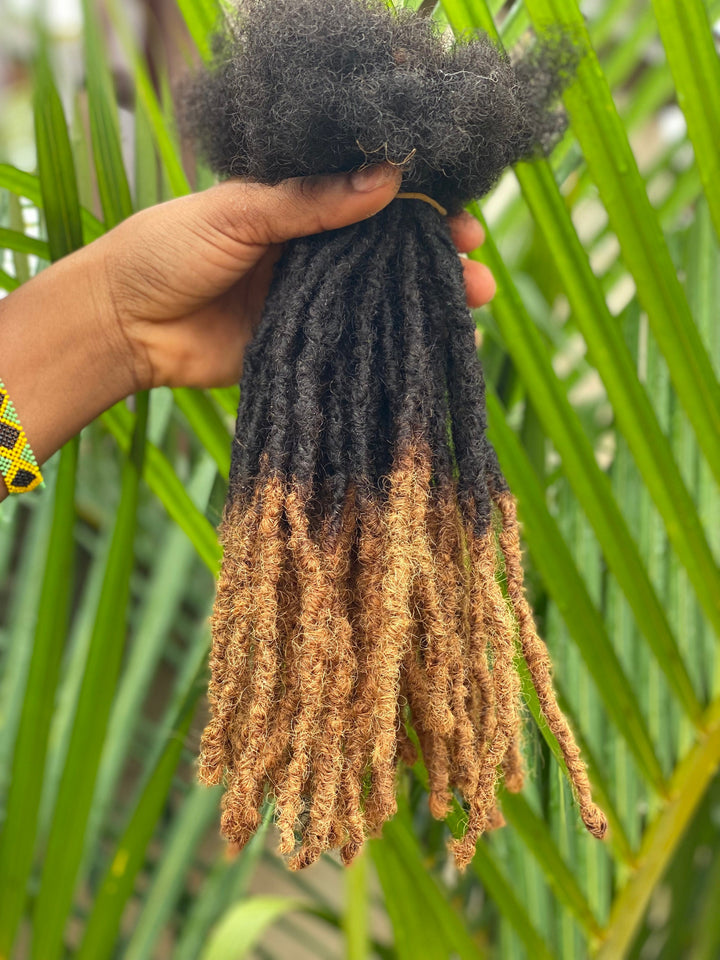 Textured Intalocs small (0.4-0.5cm) Human hair dreadlocks extensions with honey blonde tips | 50 locs per bundle