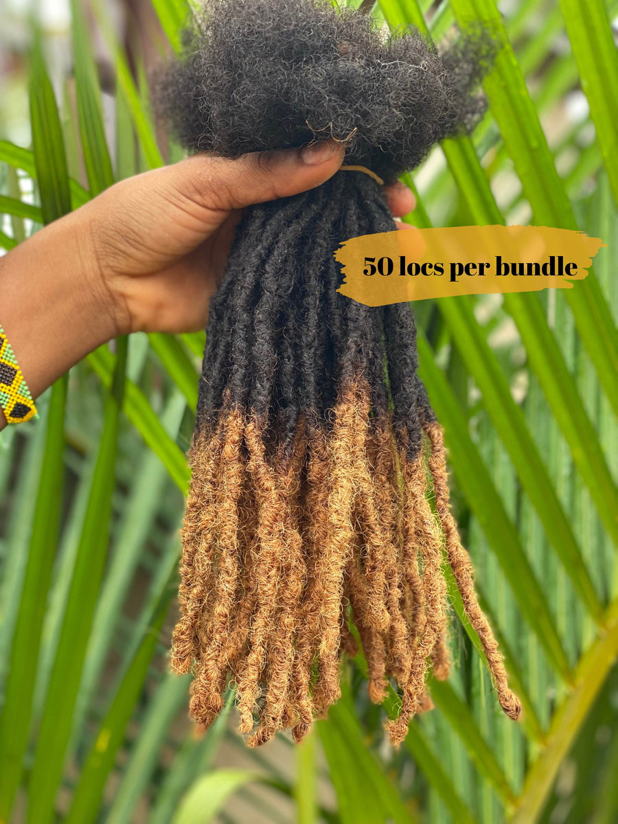 Textured Intalocs small (0.4-0.5cm) Human hair dreadlocks extensions with honey blonde tips | 50 locs per bundle