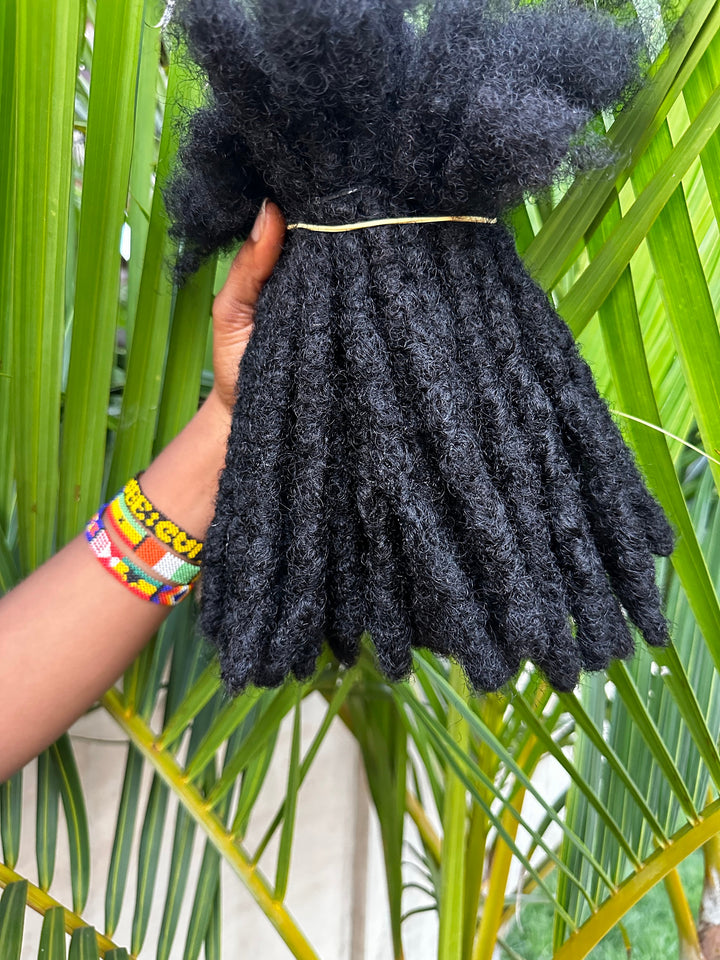 100% Human hair dreadlocks extensions. Afro Kinky Dreadlocks, 50 locs per bundle. 1 cm large locs