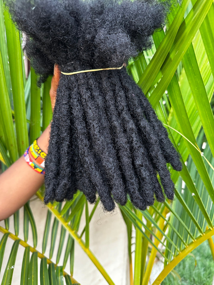 100% Human hair dreadlocks extensions. Afro Kinky Dreadlocks, 50 locs per bundle. 1 cm large locs