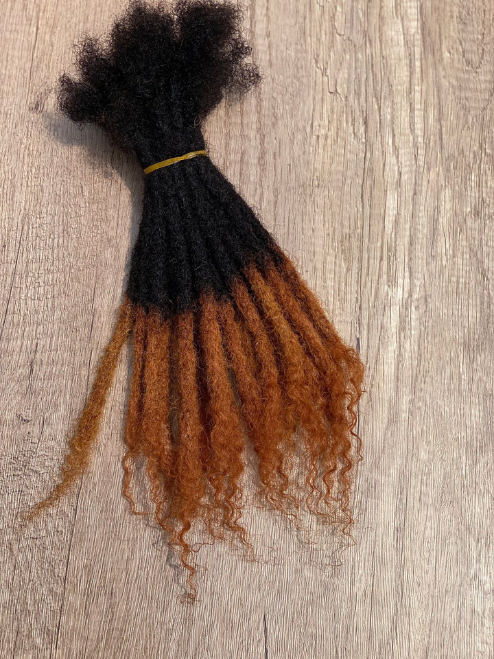 Human hair dreadlocks extensions with honey blonde curly tips. Personalized 100% Human Hair Handmade Locs. 10 locs per bundle