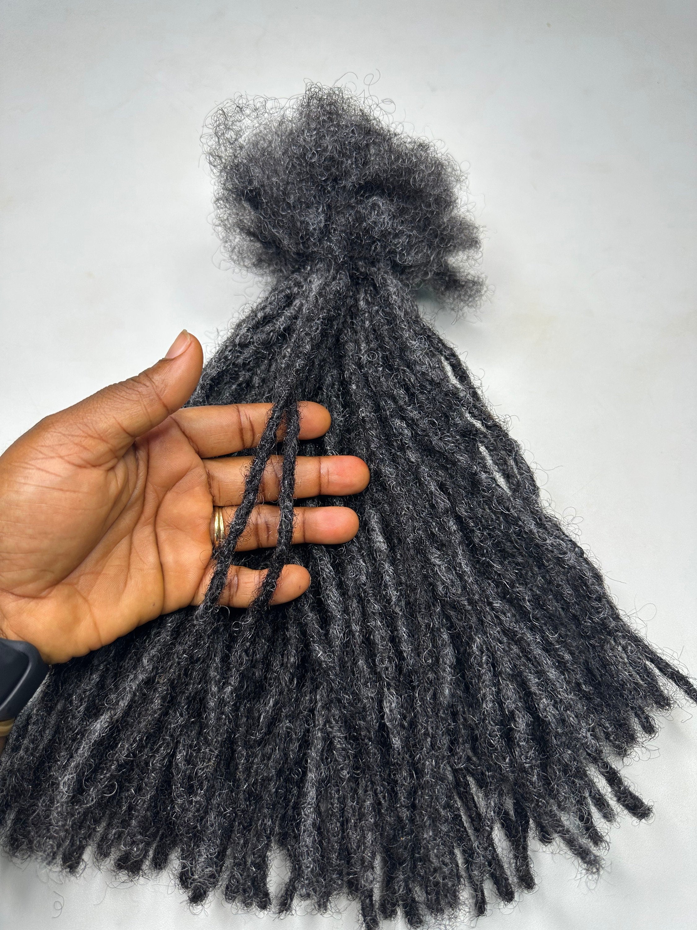 Dark Salt and Pepper Dreadlocks. Afro Kinky Human Hair Dreadlock Extensions. 50 locs Per Bundle