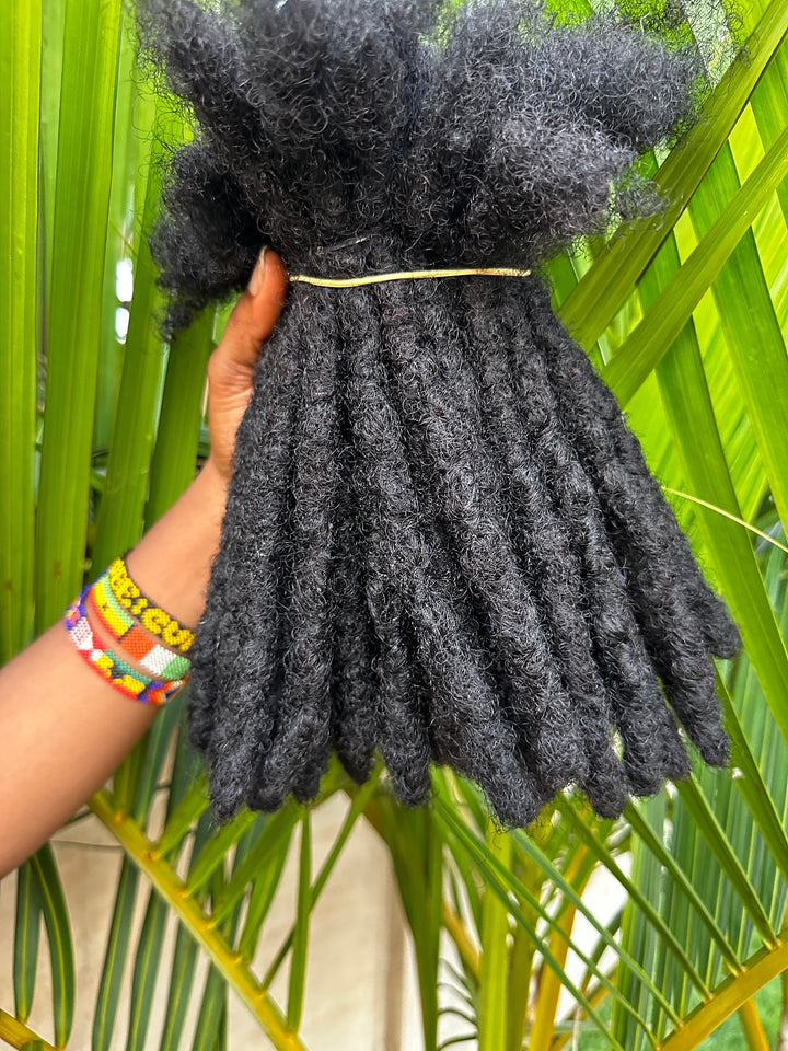 100% Human hair dreadlocks extensions. Afro Kinky Dreadlocks, 50 locs per bundle. 1 cm large locs