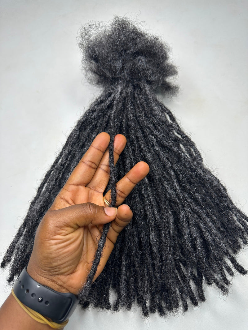 Dark Salt and Pepper Dreadlocks. Afro Kinky Human Hair Dreadlock Extensions. 50 locs Per Bundle
