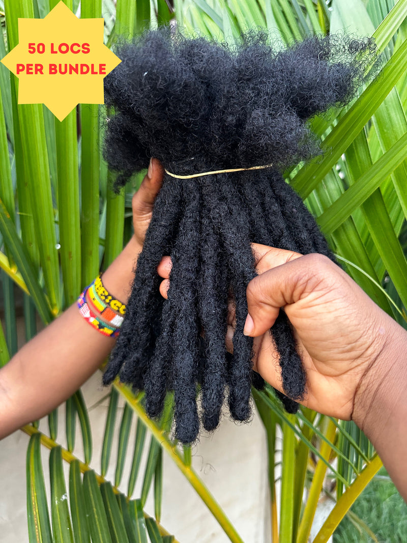 100% Human hair dreadlocks extensions. Afro Kinky Dreadlocks, 50 locs per bundle. 1 cm large locs
